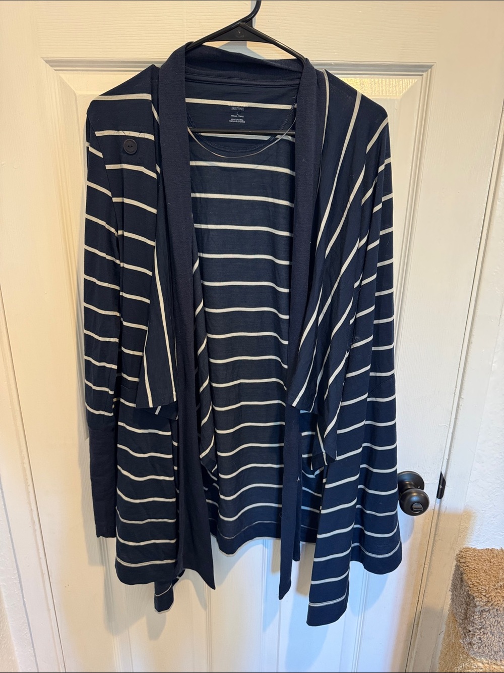 Icebreaker Navy and Cream Striped Merino sweater